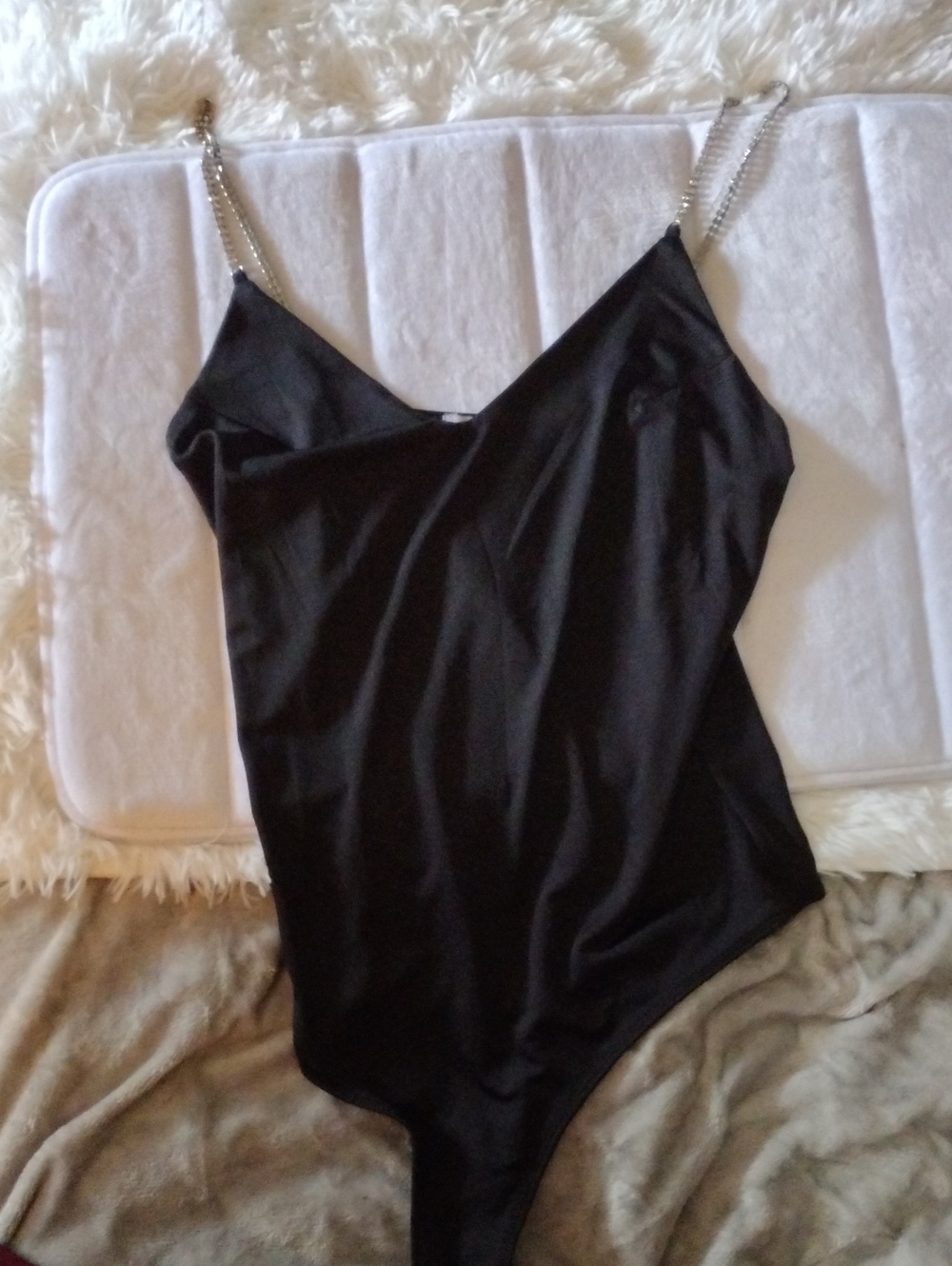 Rue21 Black Rhinestone-Strap V-Neck Bodysuit